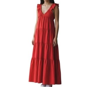 Jason Wu Red Sleeveless Tiered Maxi Dress Linen Blend Party Size Medium